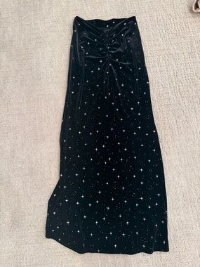 Black Velvet Maxi Skirt with Silver Star Embellishments